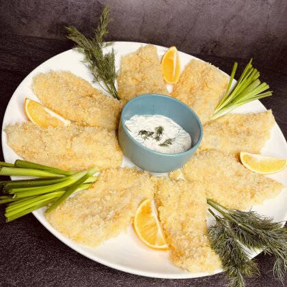 Золотое филе судака в панировке с рисом, на 10 персон