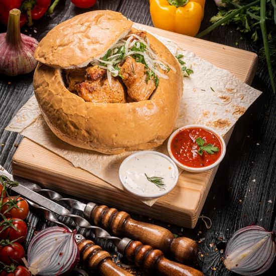 Шашлык «Утка в булке по-горски»