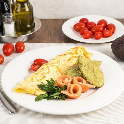 Omelet with guacamole and salmon
