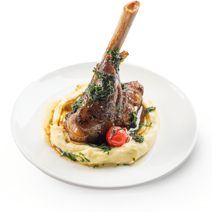 Баранья рулька с карт.пюре и гремолаттой