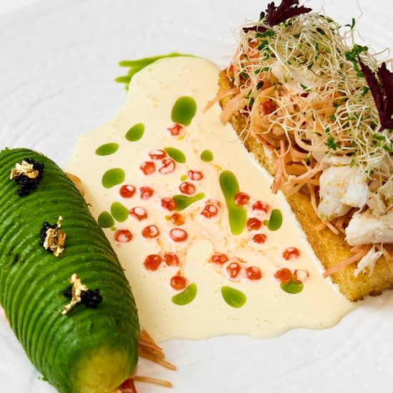 Crab and avocado roll with Brioche Crostini
