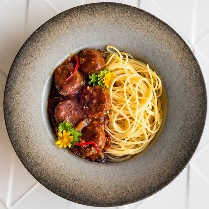 Pasta with Meatballs & GF Bread (GF, LF, SF)