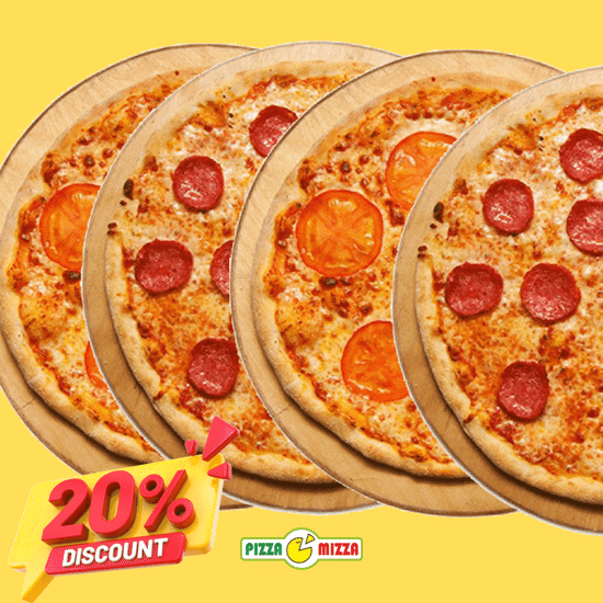 4 пиццы с 20% скидкой (Пепперони 2шт, Маргарита  2шт)